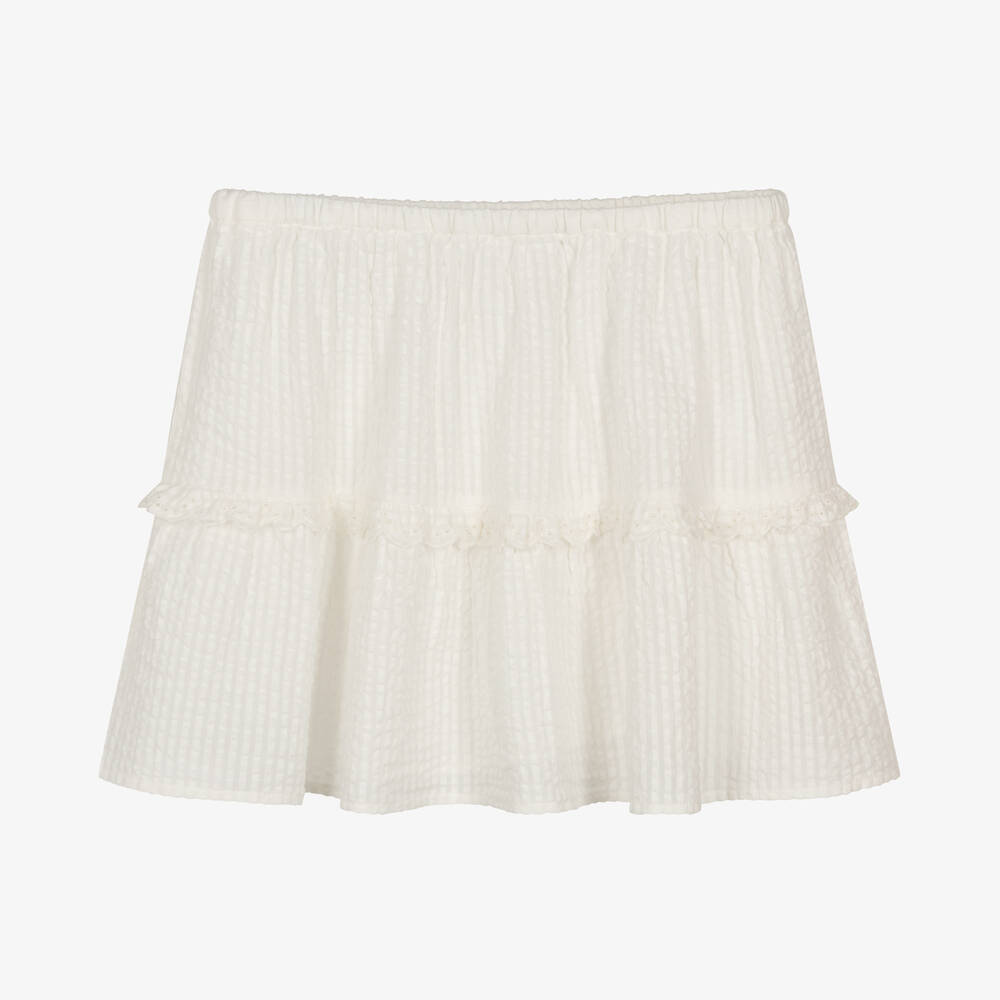 Bonpoint-Teen Girls White Cotton Seersucker Skirt | Childrensalon Outlet