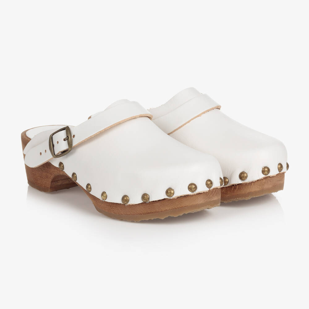 Bonpoint - Teen Girls White Leather Clogs | Childrensalon