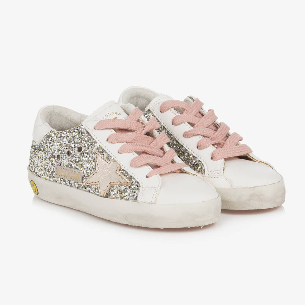 Bonpoint - Teen Girls White & Silver Leather Trainers | Childrensalon