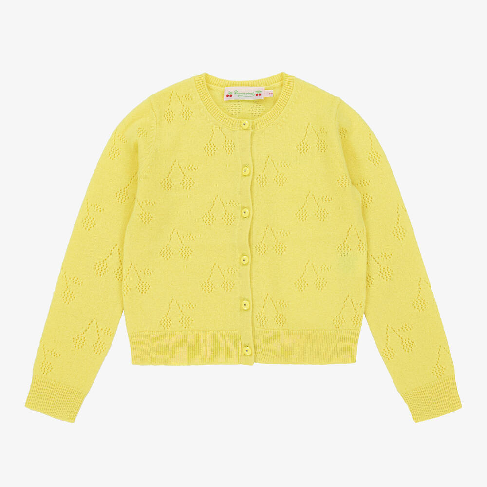 Bonpoint - Teen Girls Yellow Cashmere Cherry Cardigan | Childrensalon