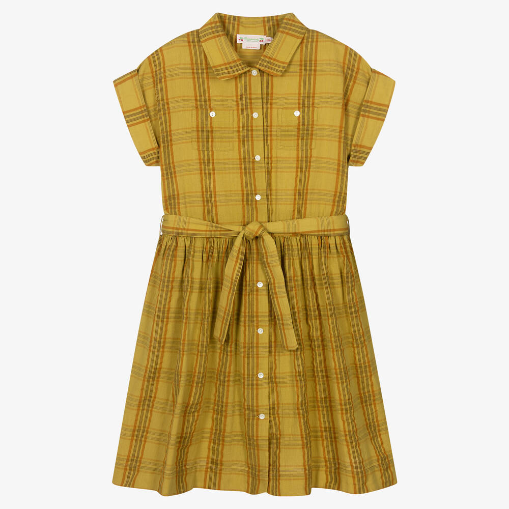Bonpoint - Желтое платье в клетку для девочек-подростков  | Childrensalon