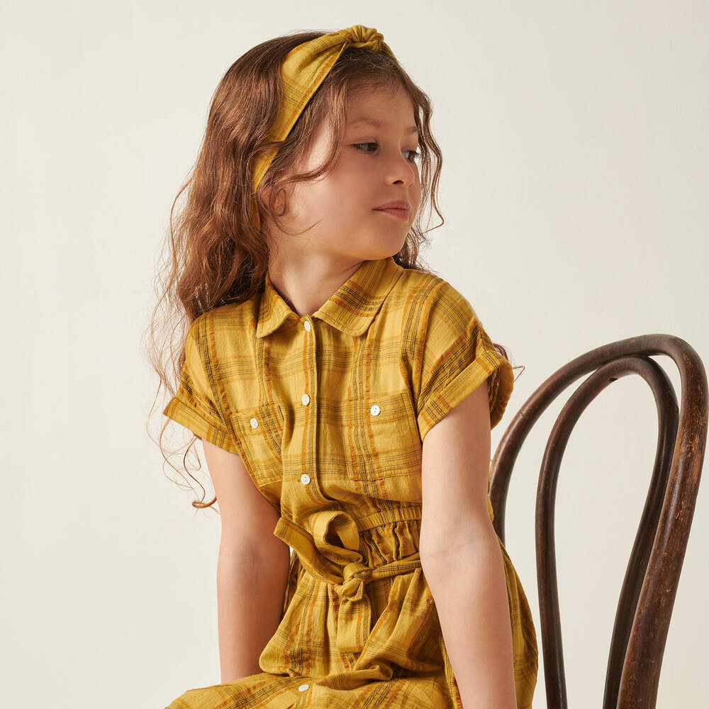 Bonpoint-Teen Girls Yellow Check Dress  | Childrensalon Outlet