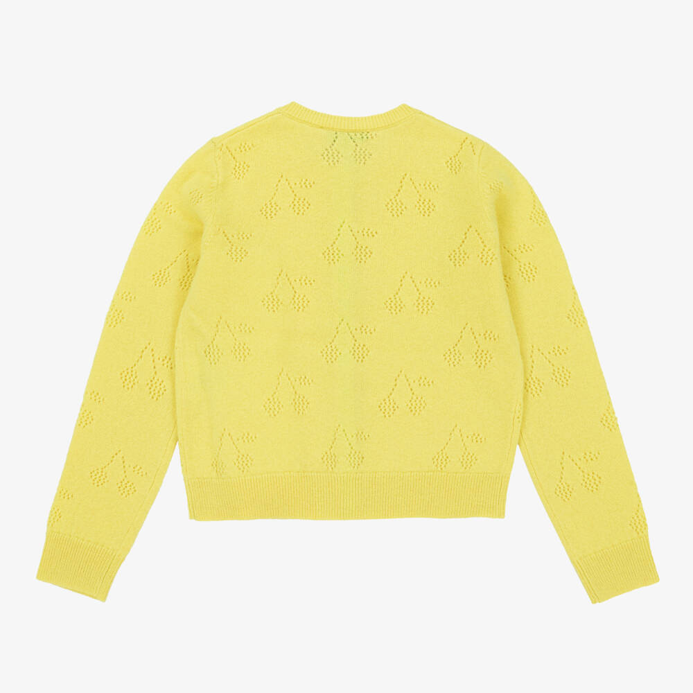 Bonpoint-Teen Girls Yellow Pure Cashmere Cherry Cardigan | Childrensalon Outlet