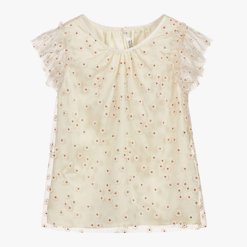 Bonpoint-Teen Ivory Floral Tulle Blouse | Childrensalon Outlet
