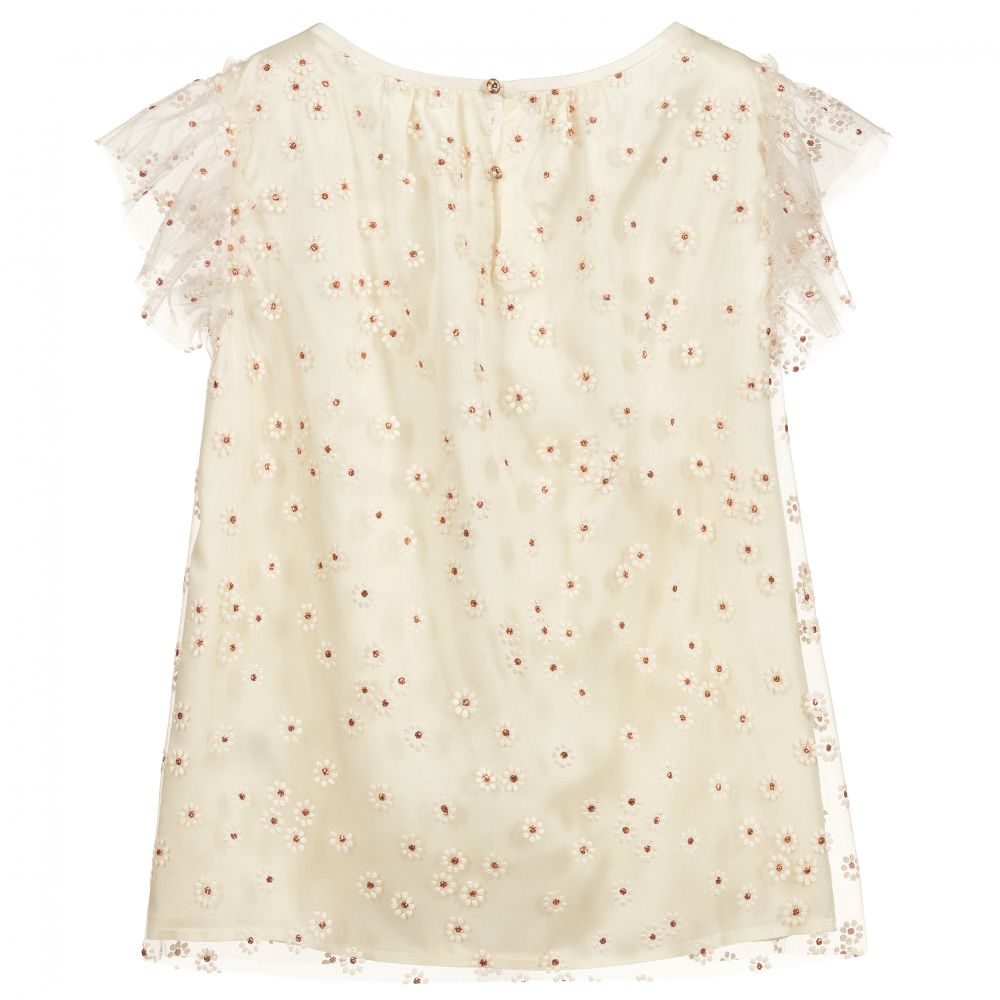 Bonpoint-Teen Ivory Floral Tulle Blouse | Childrensalon Outlet