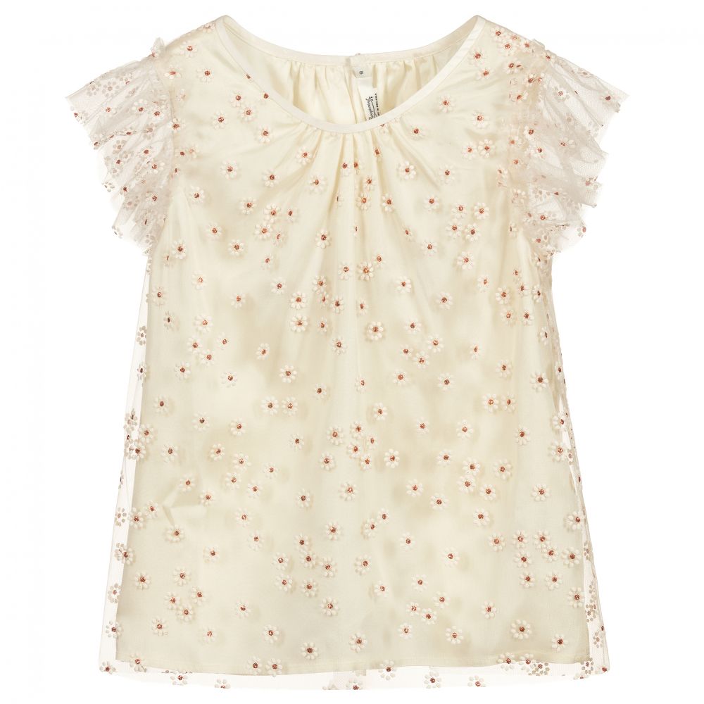 Bonpoint - Teen Ivory Floral Tulle Blouse | Childrensalon