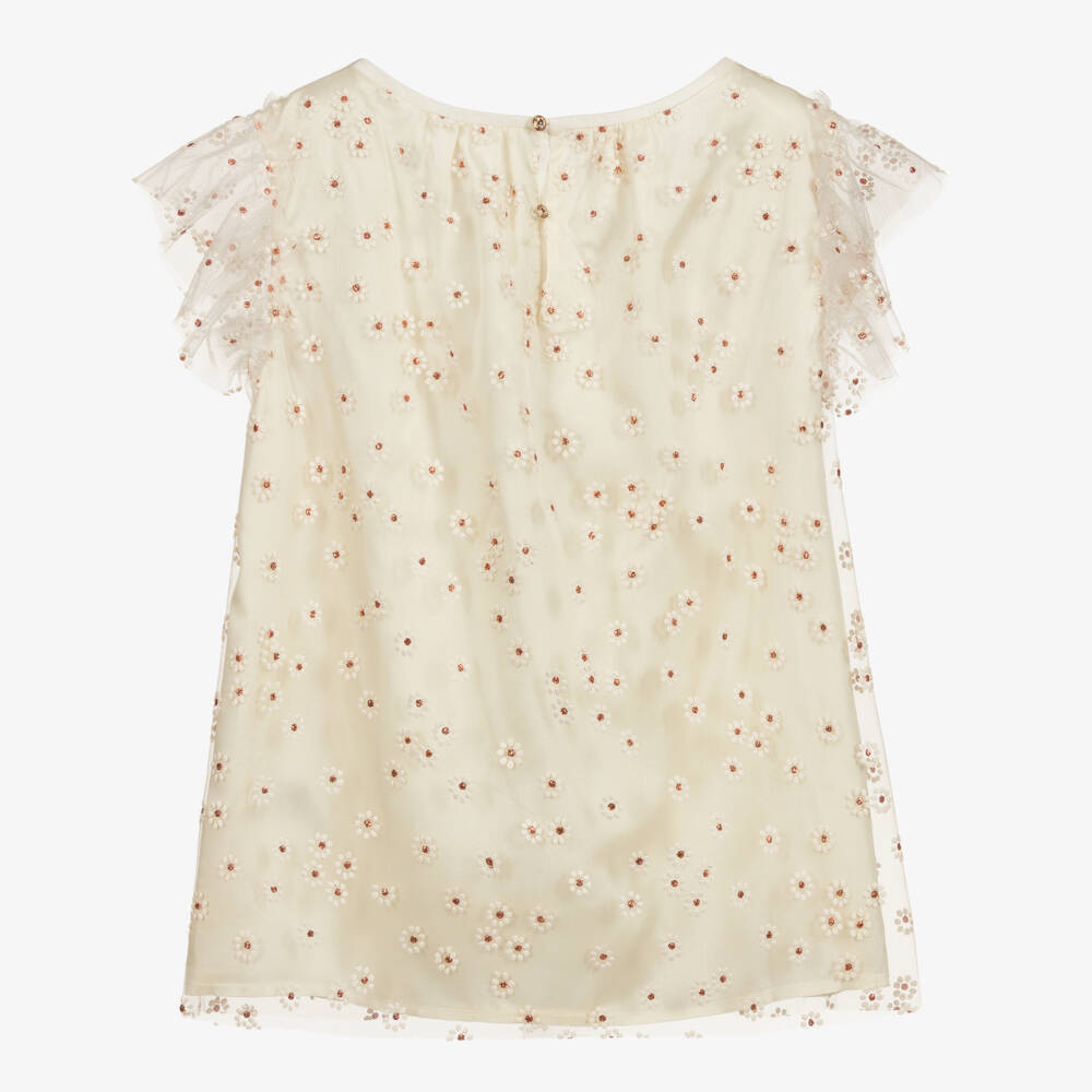 Bonpoint-Teen Ivory Floral Tulle Blouse | Childrensalon Outlet