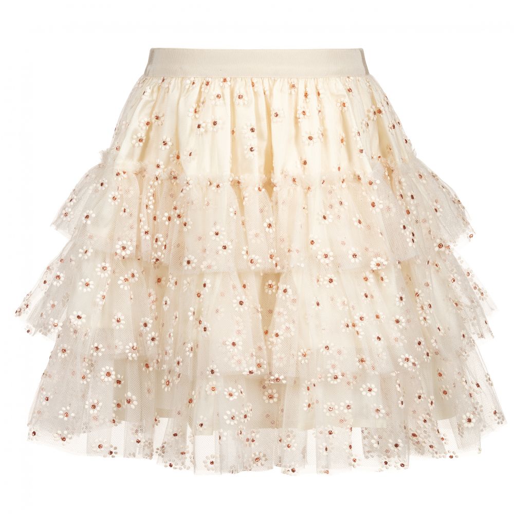 Bonpoint - Кремовая юбка из тюля в цветочек для подростков | Childrensalon