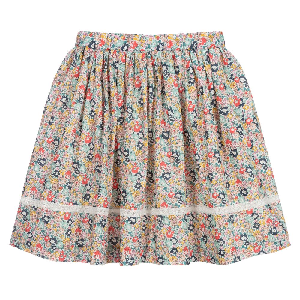 Bonpoint-تنورة قطن لون زهري وأزرق بطبعة ليبرتي للمراهقات | Childrensalon Outlet