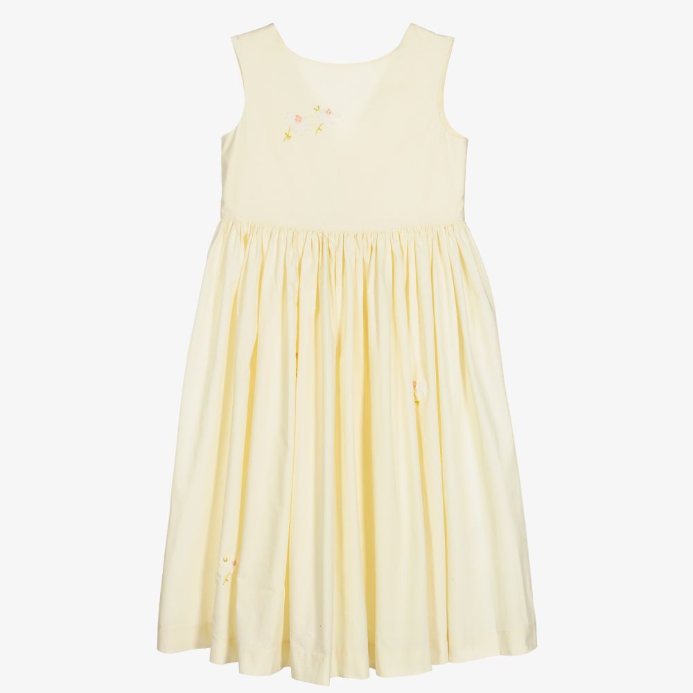 Bonpoint - فستان تينز بناتي قطن لون أصفر باهت | Childrensalon