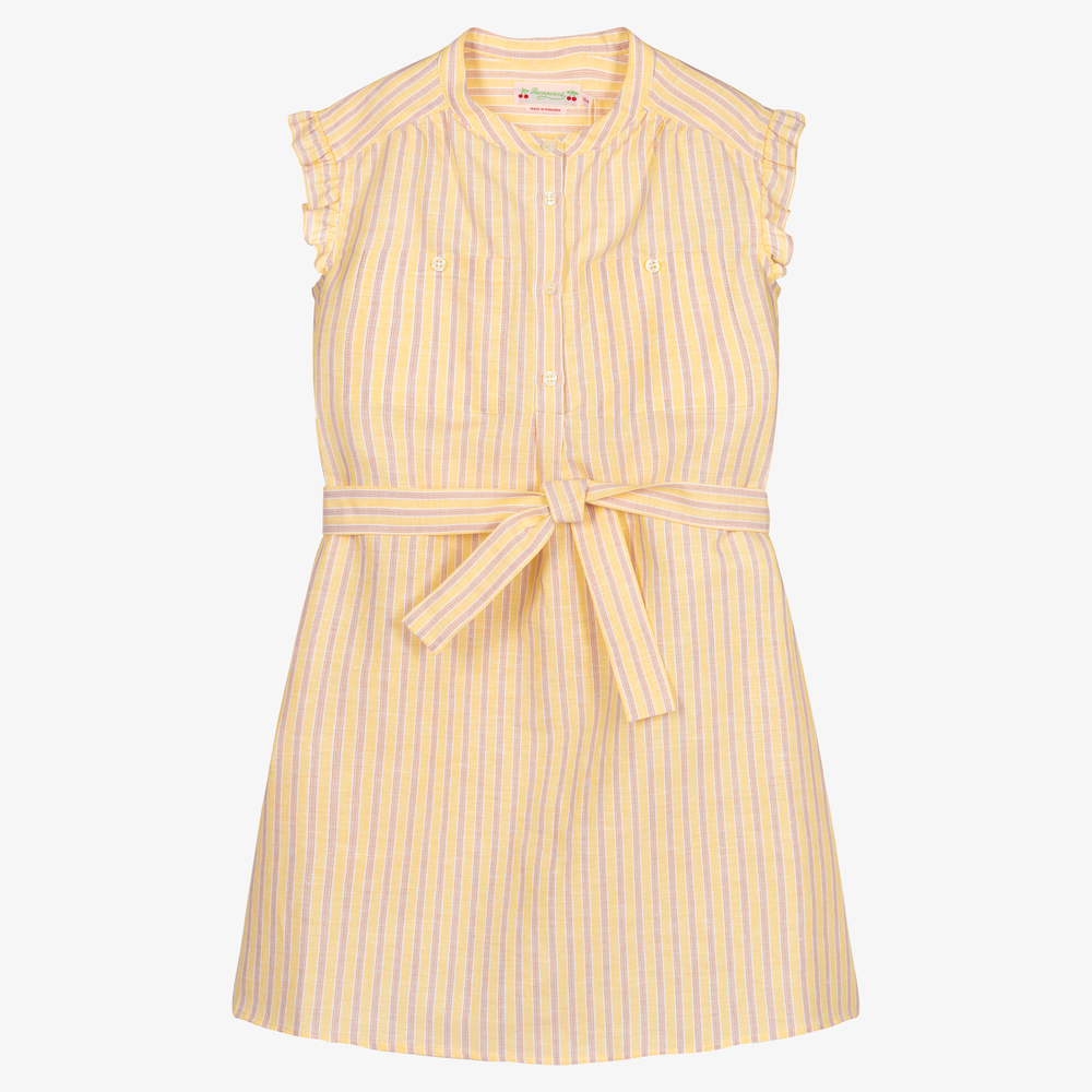 Bonpoint - Robe rayée jaune en lin Ado | Childrensalon