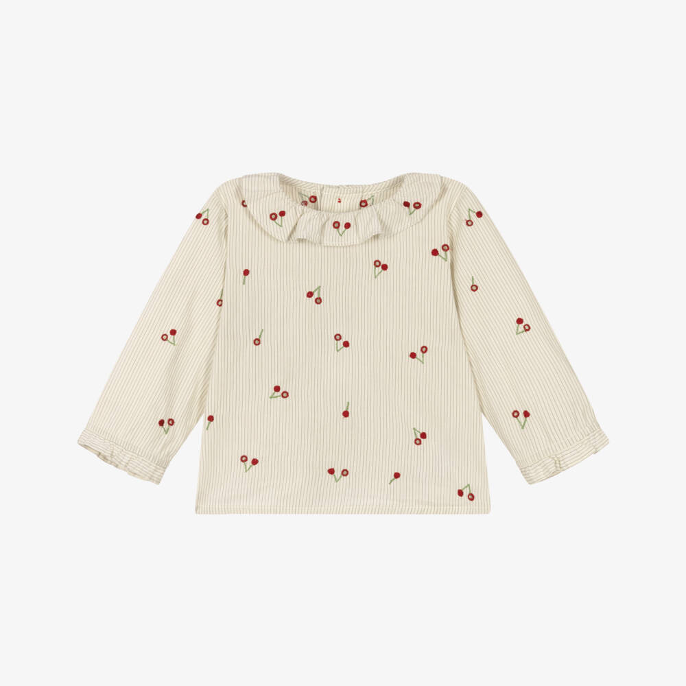 Bonpoint-White Cherry Embroderied Print Blouse | Childrensalon Outlet