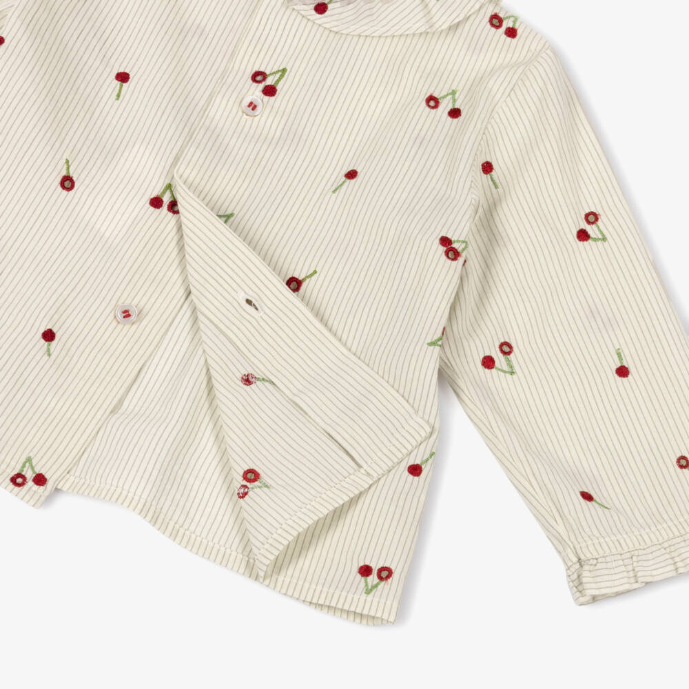 Bonpoint-White Cherry Embroderied Print Blouse | Childrensalon Outlet