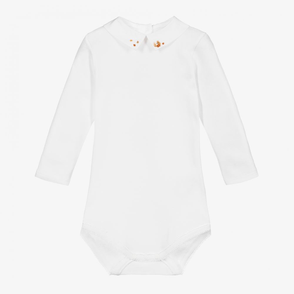 Bonpoint - White Cotton Baby Bodysuit | Childrensalon