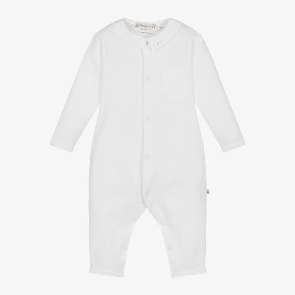 Bonpoint-White Embroidered Cotton Babygrow | Childrensalon Outlet