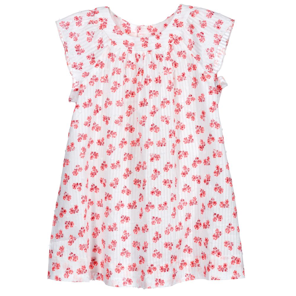 Bonpoint - Baumwollkleid in Weiß und Pink | Childrensalon
