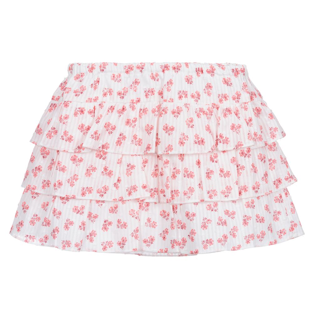 Bonpoint - White & Pink Cotton Skirt | Childrensalon
