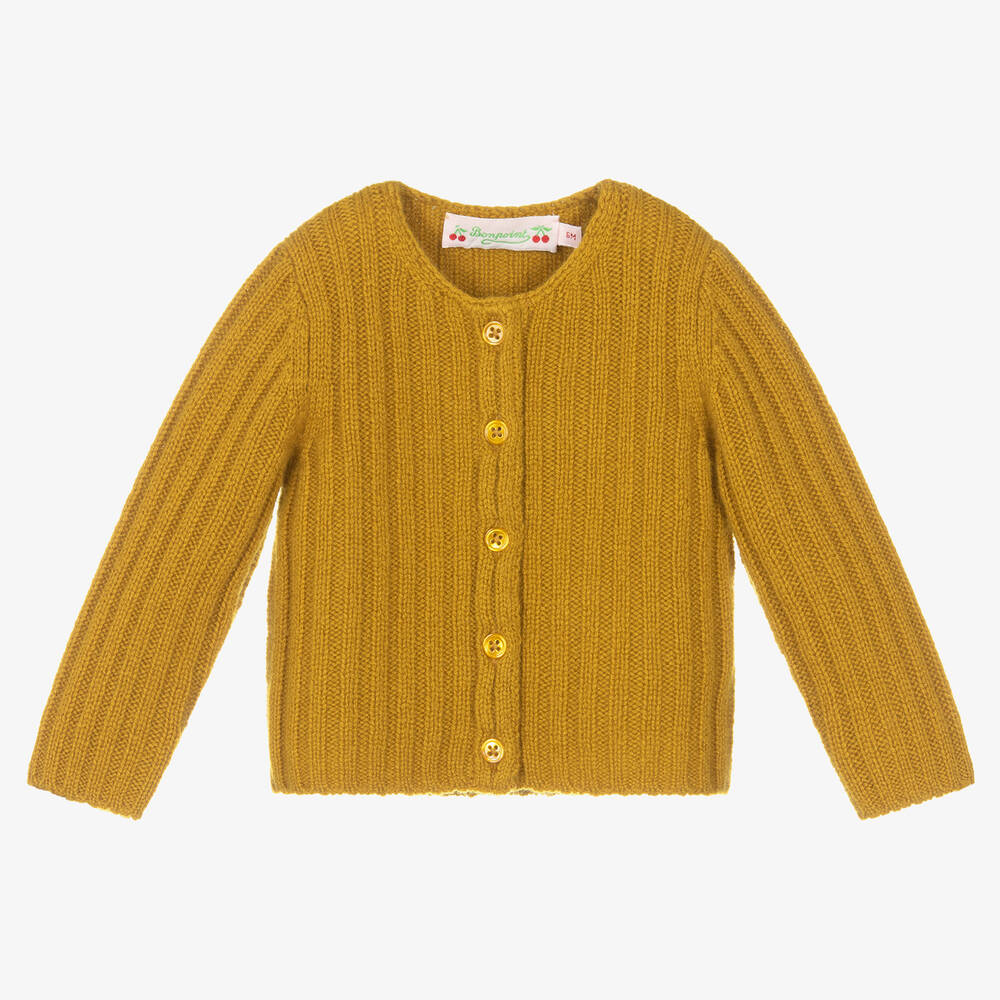 Bonpoint - Yellow Cashmere Knit Cardigan | Childrensalon