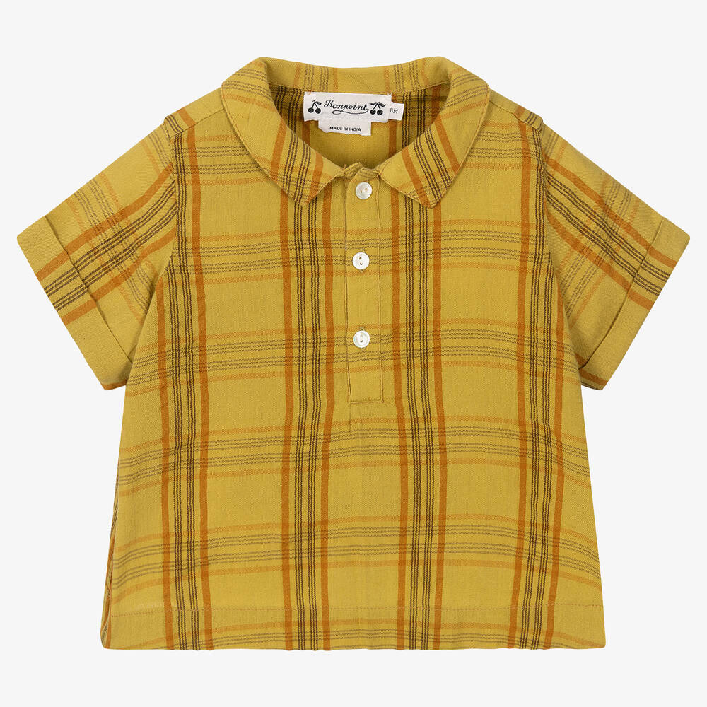 Bonpoint-Yellow Check Cotton Blouse  | Childrensalon Outlet