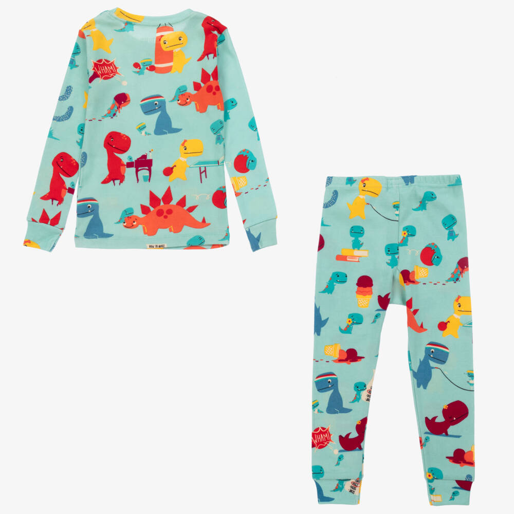 Books to Bed-Boys Green Cotton Dino Pyjamas & Book Set | Childrensalon Outlet