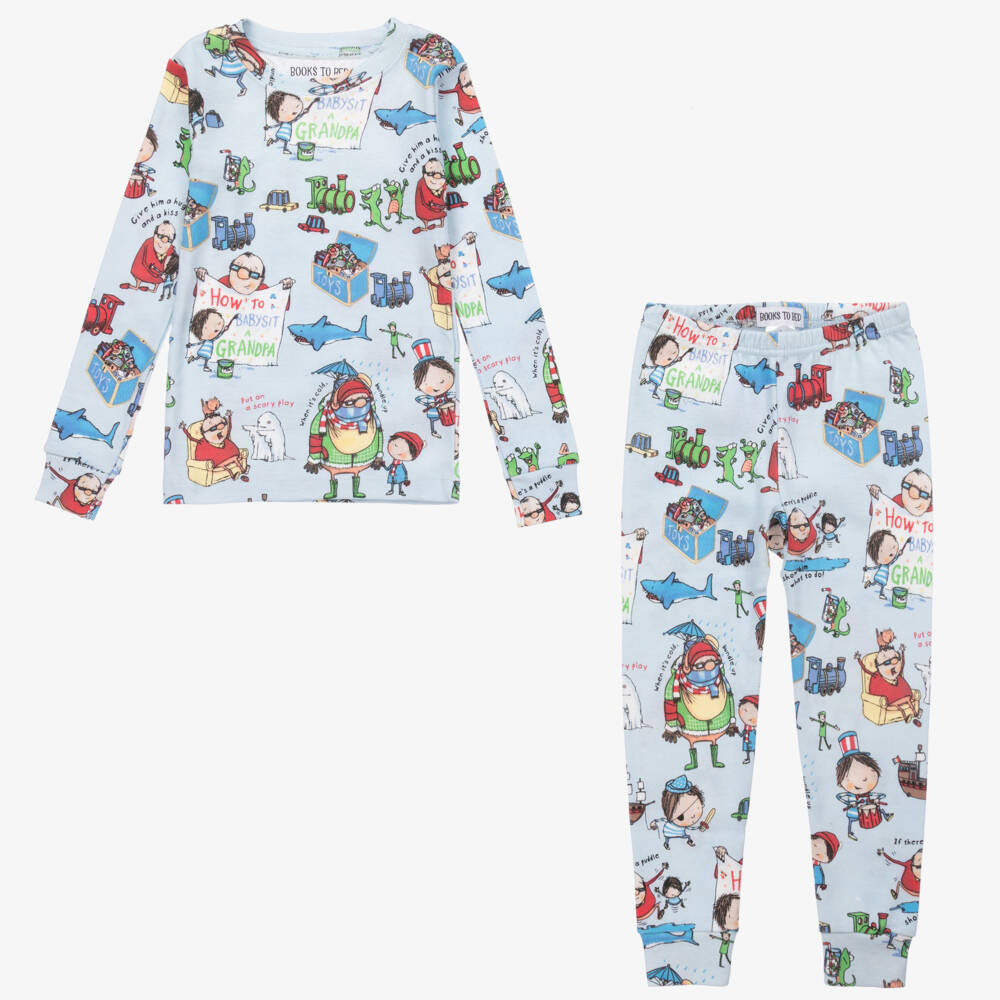 Books to Bed-Boys Pale Blue Cotton Pyjamas & Book Set | Childrensalon Outlet