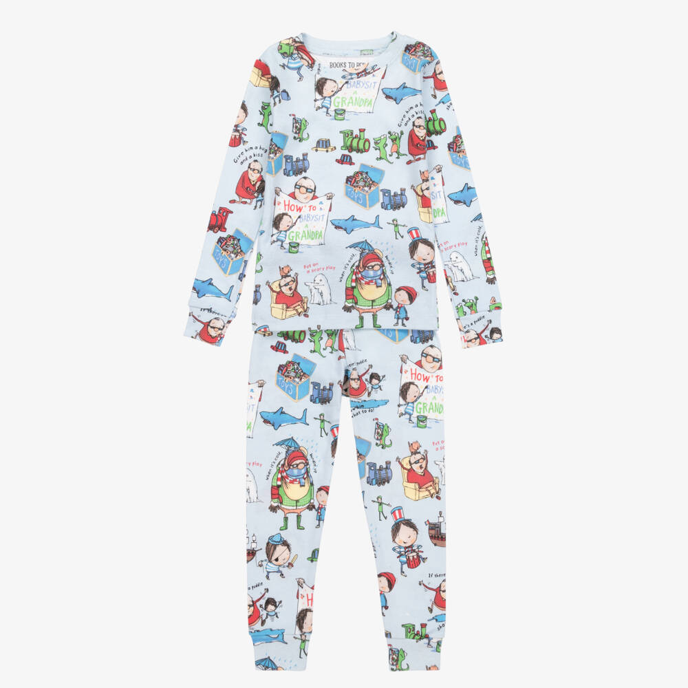Books to Bed-Boys Pale Blue Cotton Pyjamas & Book Set | Childrensalon Outlet