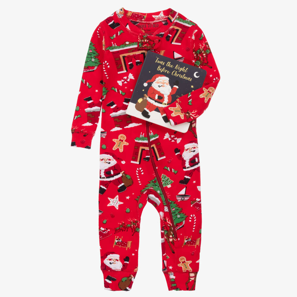 Books to Bed-Festive Red Babysuit and Book Set | Childrensalon Outlet