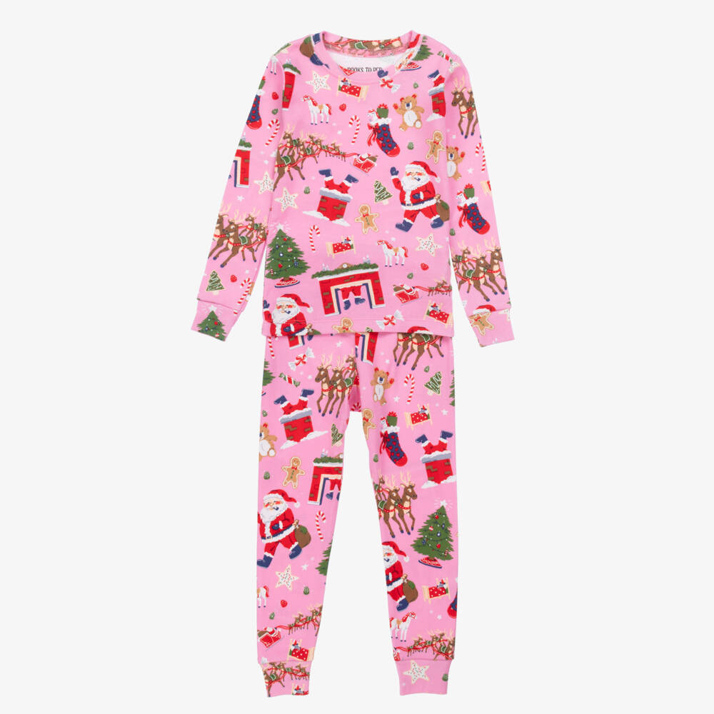 Books to Bed-Girls Pink Festive Pyjamas & Book Set | Childrensalon Outlet