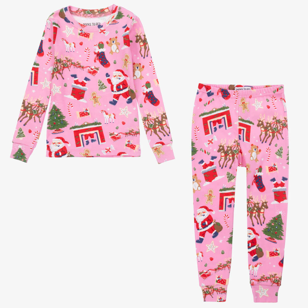 Books to Bed-Girls Pink Festive Pyjamas & Book Set | Childrensalon Outlet