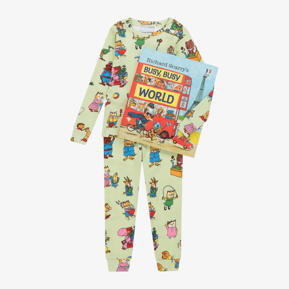Books to Bed-Green Busy World Cotton Pyjamas & Book Set | Childrensalon Outlet