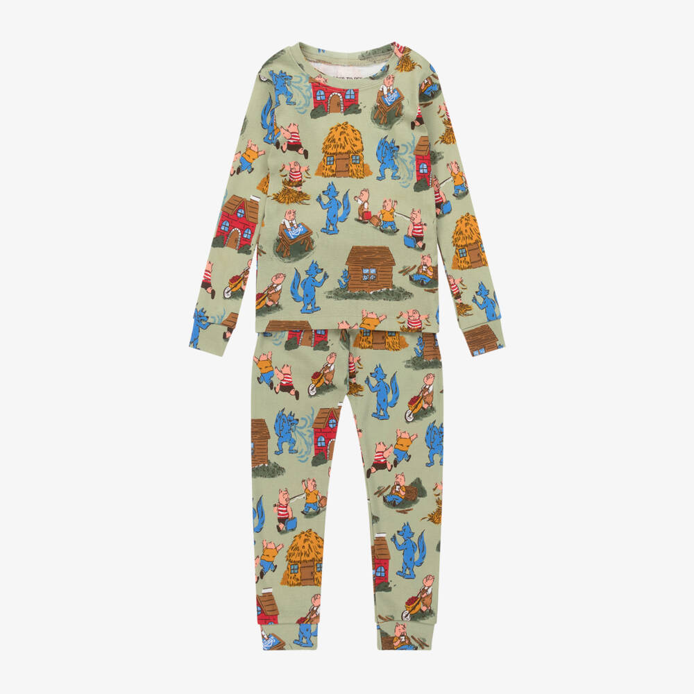 Books to Bed-Green Three Little Pigs Cotton Pyjamas & Book Set | Childrensalon Outlet