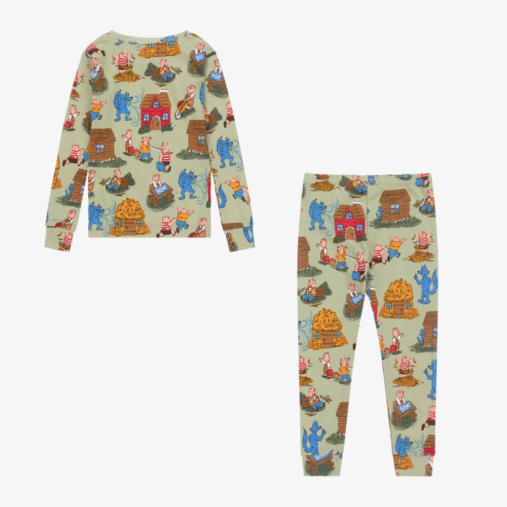 Books to Bed-Green Three Little Pigs Cotton Pyjamas & Book Set | Childrensalon Outlet