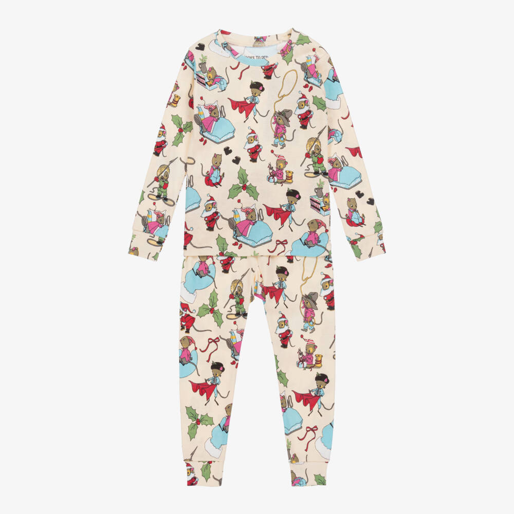 Books to Bed-طقم هدية بيجاما سانتا ماوس العاجي | Childrensalon Outlet