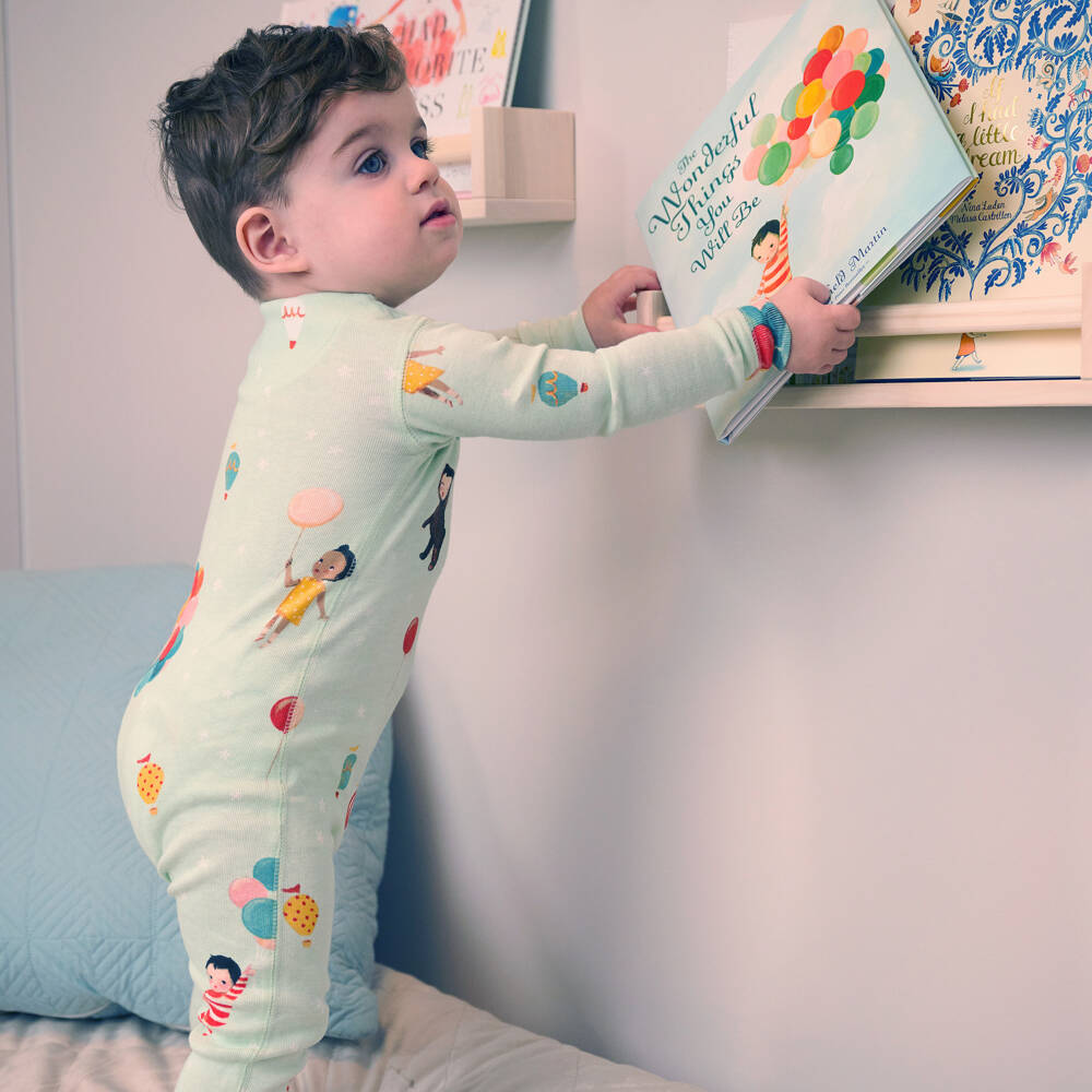 Books to Bed-Mint Green Cotton Babysuit & Book Set | Childrensalon Outlet