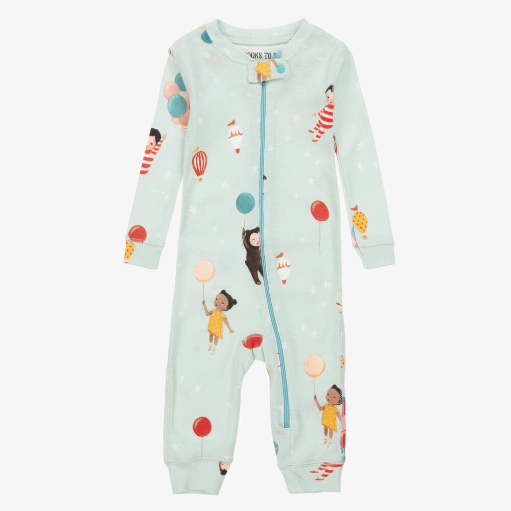 Books to Bed-Mint Green Cotton Babysuit & Book Set | Childrensalon Outlet