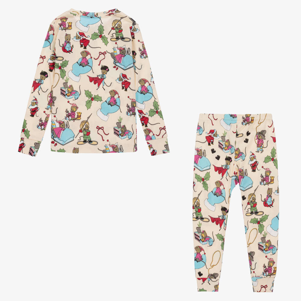 Books to Bed-طقم هدية بيجاما سانتا ماوس العاجي | Childrensalon Outlet