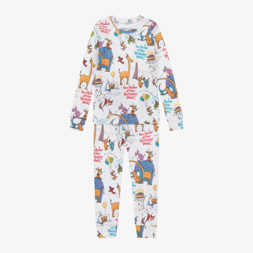 Books to Bed-White Birthday Wish Cotton Pyjamas & Book Set | Childrensalon Outlet