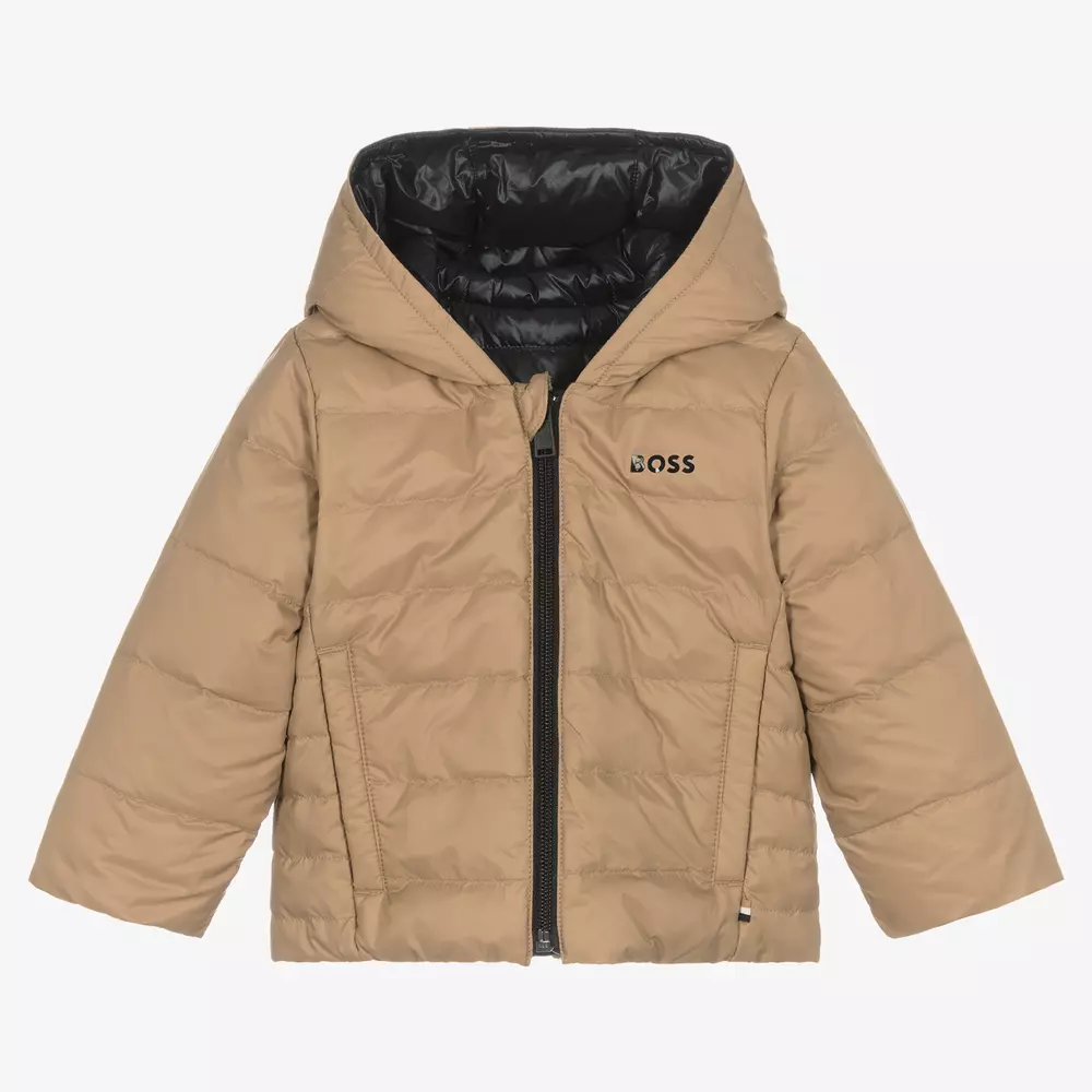 BOSS-Бежево-черный двусторонний пуховик для мальчиков | Childrensalon Outlet