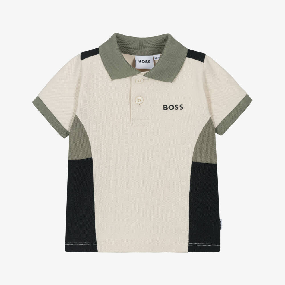 BOSS-Baby Boys Beige Colourblock Piqué Polo Shirt | Childrensalon Outlet