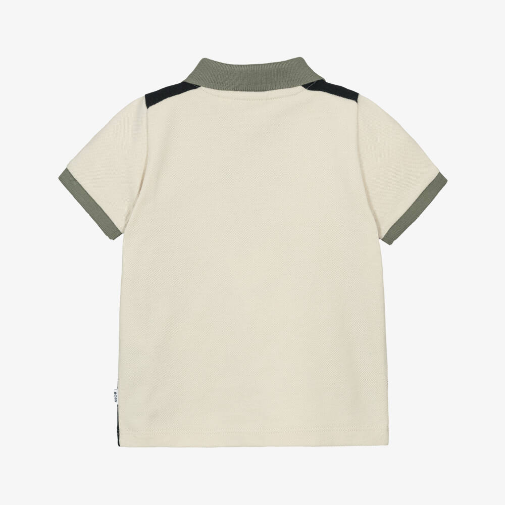BOSS-Baby Boys Beige Colourblock Piqué Polo Shirt | Childrensalon Outlet