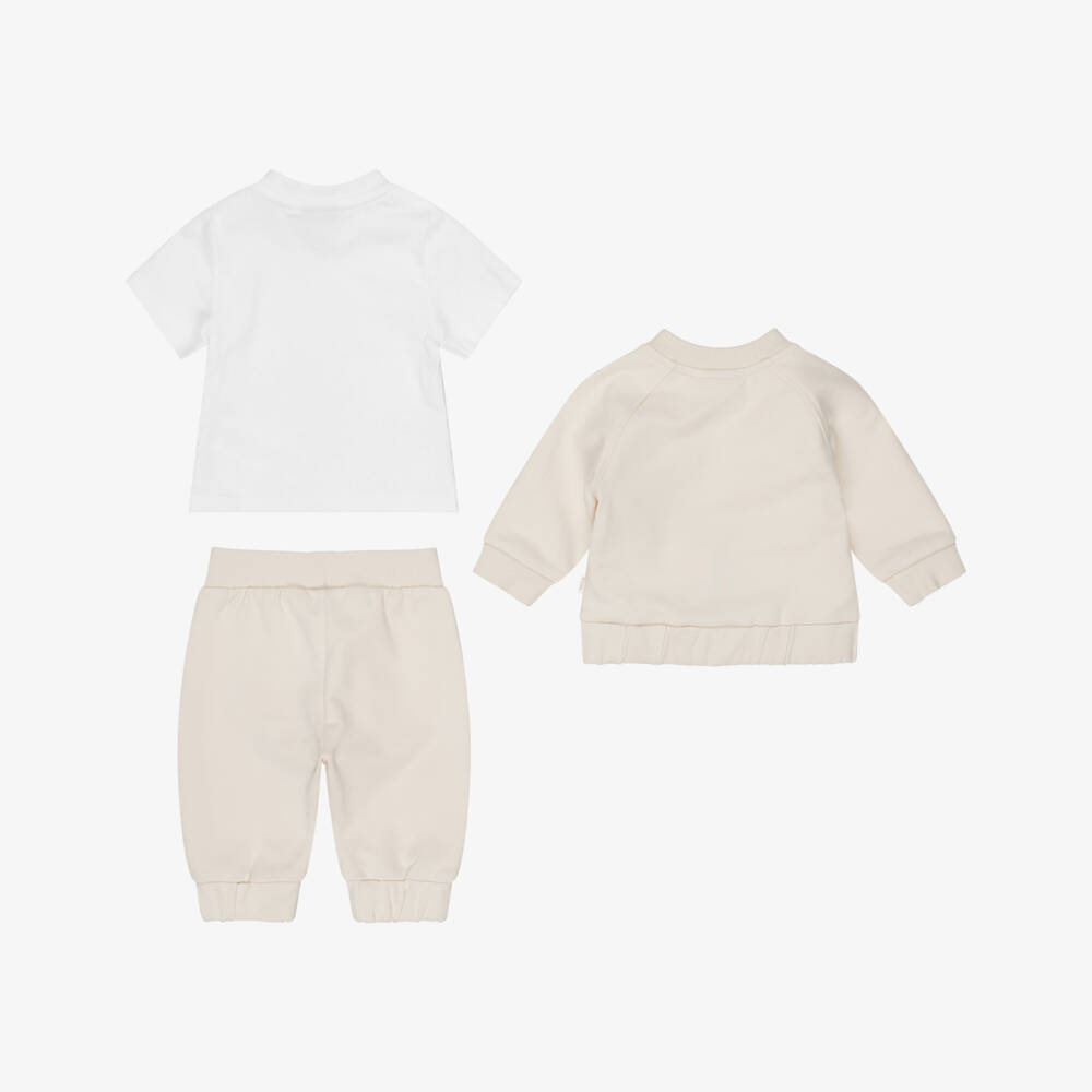 BOSS-Baby Boys Beige Cotton Double B Tracksuit Set | Childrensalon Outlet