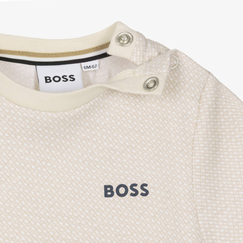 BOSS-Baby Boys Beige Cotton Jersey Monogram Logo T-Shirt | Childrensalon Outlet