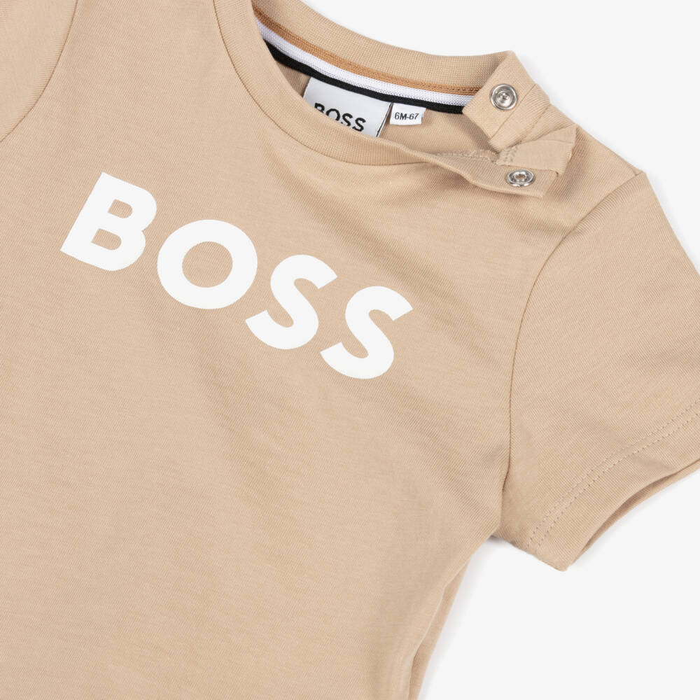 BOSS-Baby Boys Beige Cotton Tee with Logo | Childrensalon Outlet