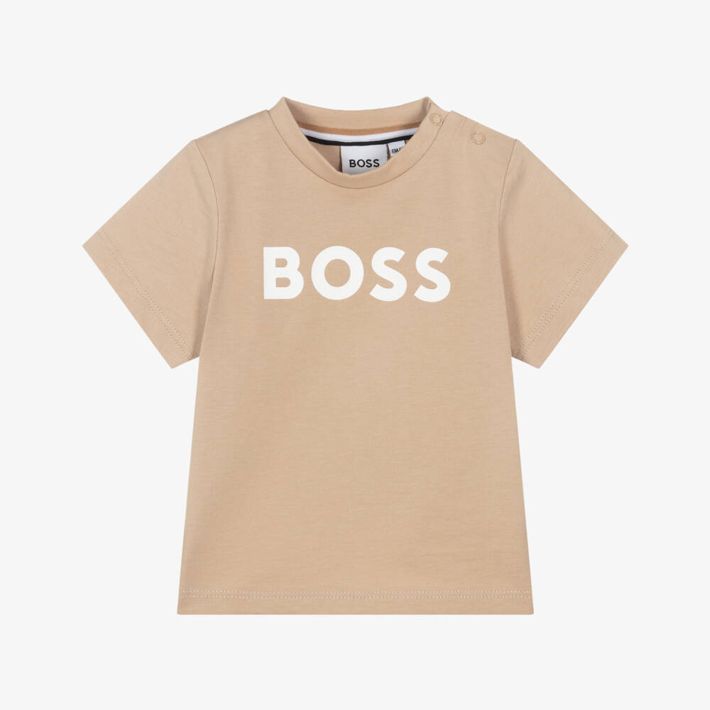 BOSS-Baby Boys Beige Cotton Tee with Logo | Childrensalon Outlet