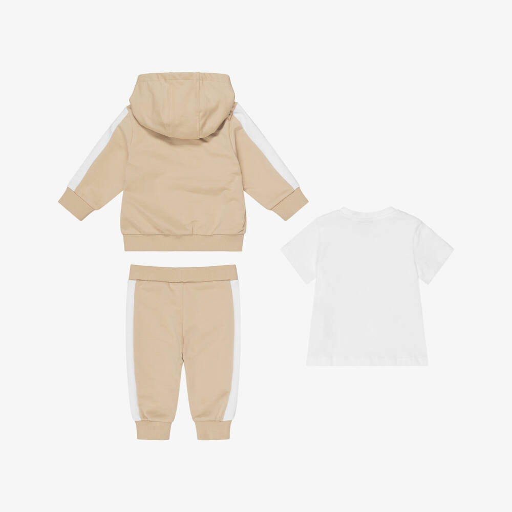 BOSS-Baby Boys Beige Hooded Tracksuit Set | Childrensalon Outlet