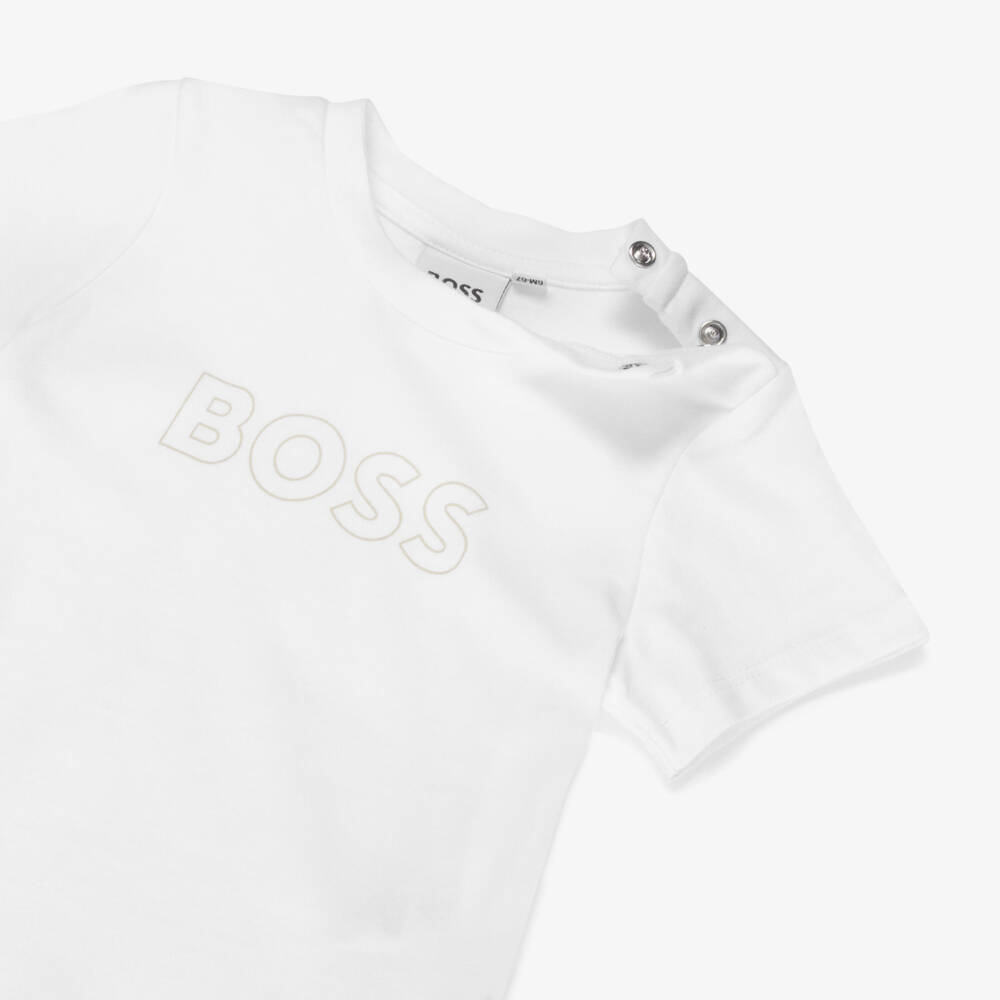 BOSS-Baby Boys Beige Hooded Tracksuit Set | Childrensalon Outlet