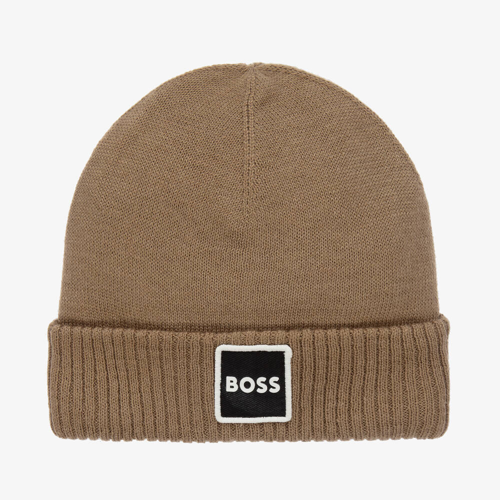 BOSS - Baby Boys Beige Knitted Beanie Hat | Childrensalon