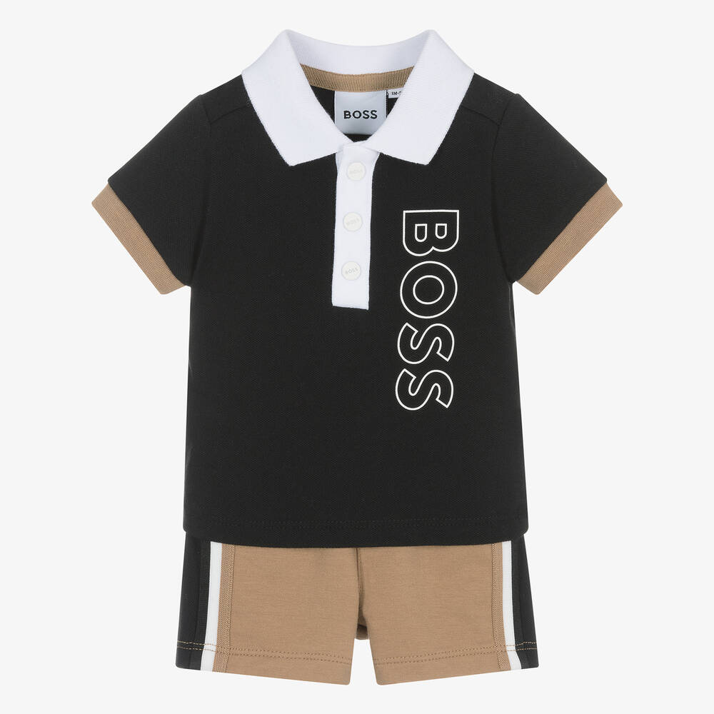 Baby Boys Black Brown Cotton Shorts Set