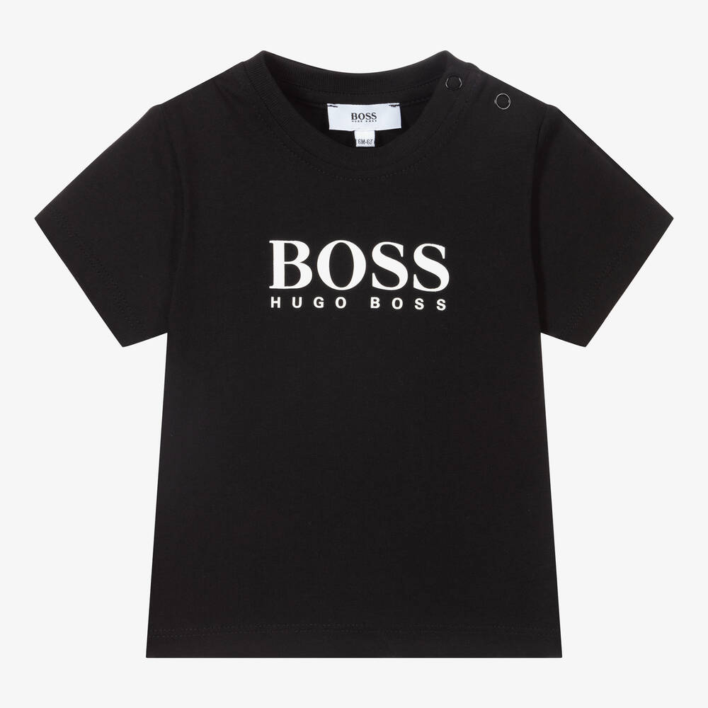 BOSS - Baby Boys Black Logo T-Shirt | Childrensalon