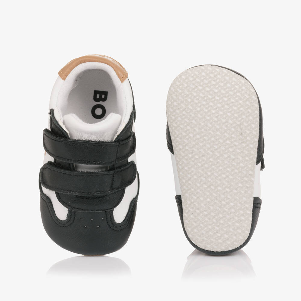 BOSS-Черно-белые кожаные пинетки | Childrensalon Outlet
